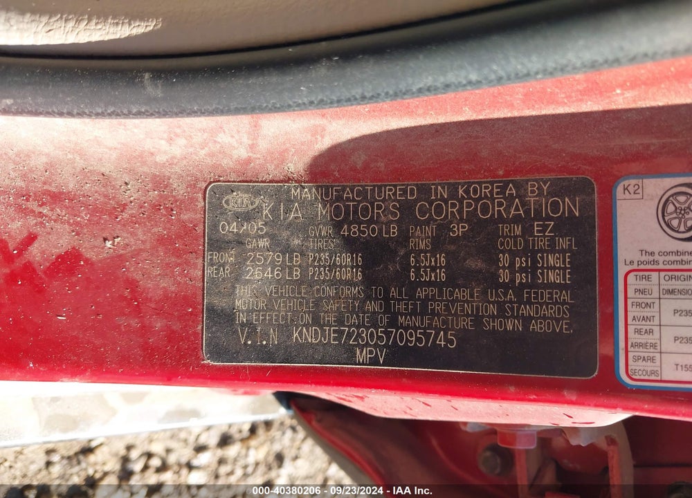 2005 KIA SPORTAGE VIN: KNDJE723057095745