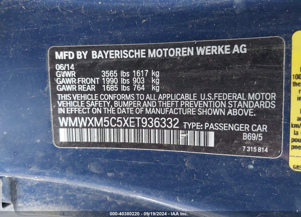 2014 MINI HARDTOP COOPER VIN: WMWXM5C5XET936332