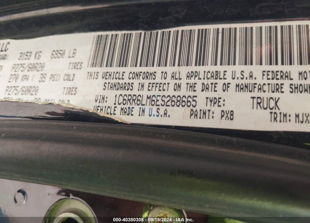 2014 RAM 1500 LONE STAR VIN: 1C6RR6LM6ES268665