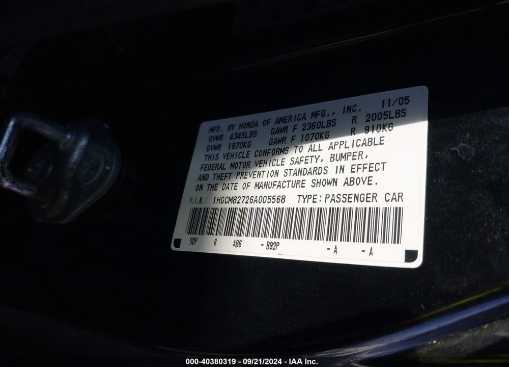 2006 HONDA ACCORD 3.0 EX VIN: 1HGCM82726A005568