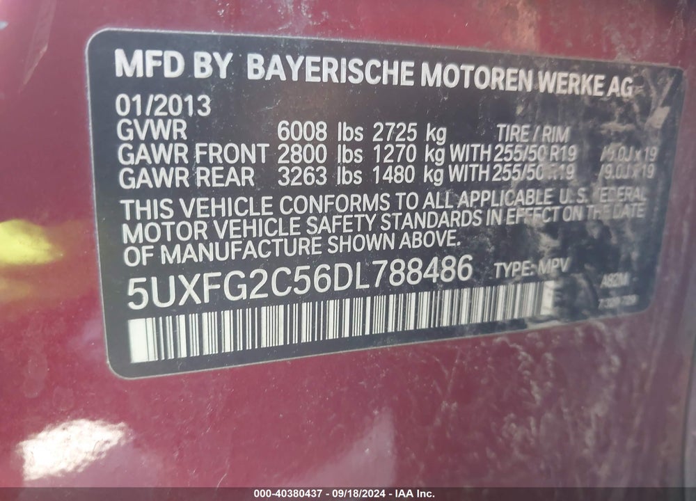 2013 BMW X6 XDRIVE35I VIN: 5UXFG2C56DL788486