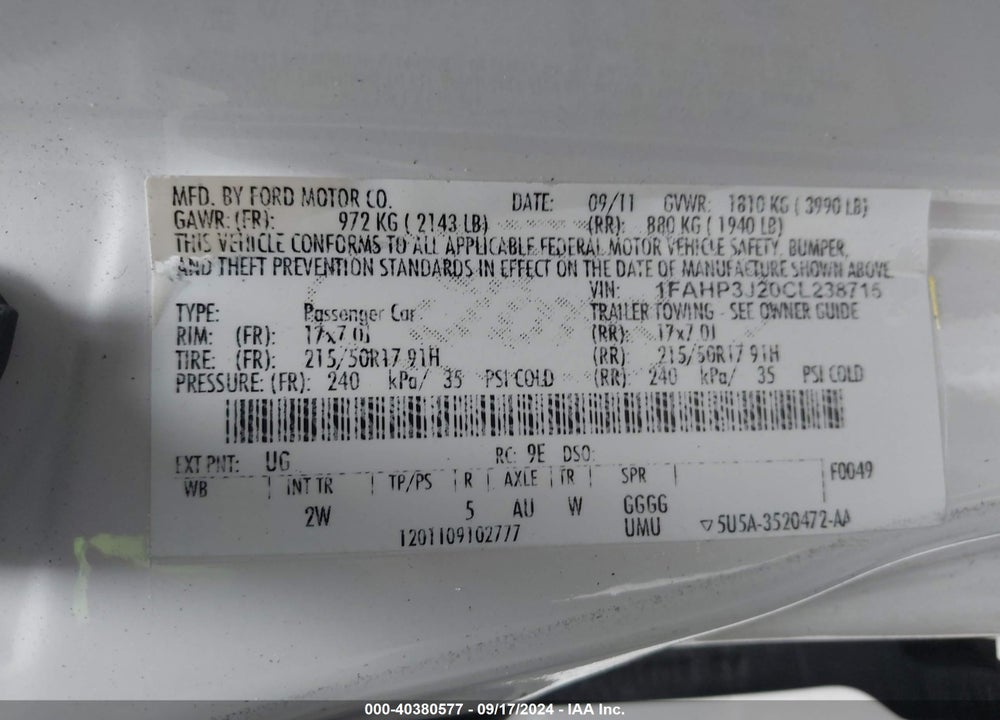 2012 FORD FOCUS TITANIUM VIN: 1FAHP3J20CL238715