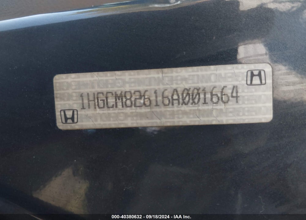 2006 HONDA ACCORD 3.0 EX VIN: 1HGCM82616A001664