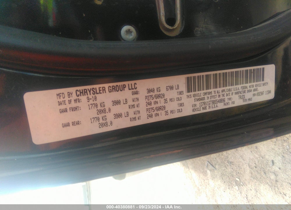 2011 RAM 1500 SLT VIN: 1D7RV1GT9BS548896