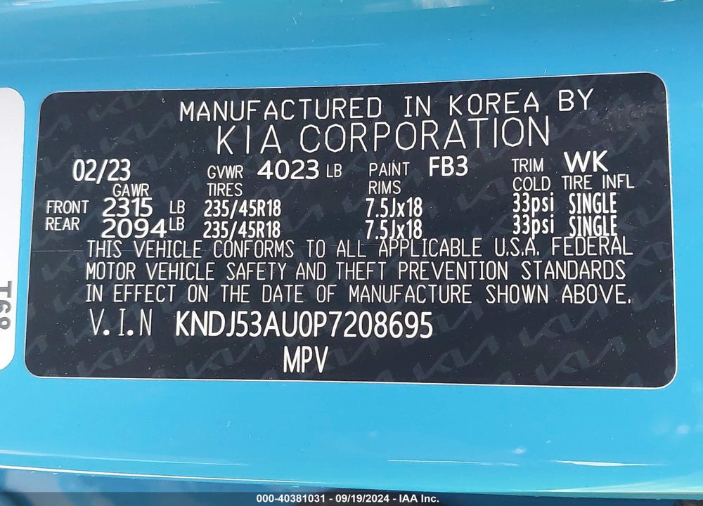 2023 KIA SOUL VIN: KNDJ53AU0P7208695