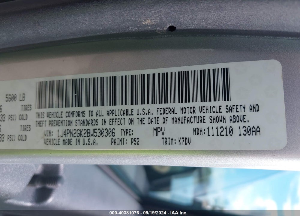 2011 JEEP LIBERTY SPORT VIN: 1J4PN2GK2BW530306