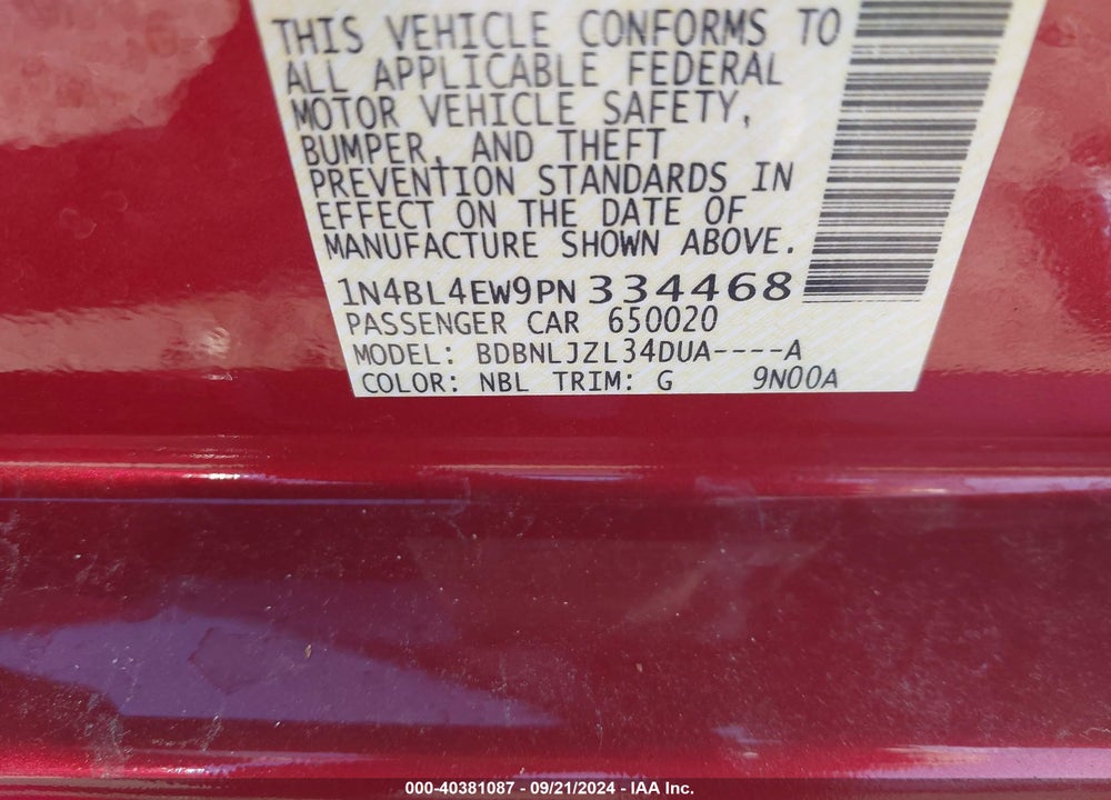 2023 NISSAN ALTIMA SL INTELLIGENT AWD VIN: 1N4BL4EW9PN334468