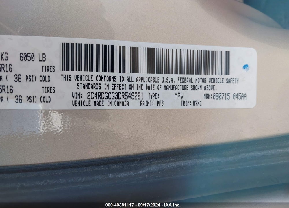 2013 DODGE GRAND CARAVAN SXT VIN: 2C4RDGCG3DR549281