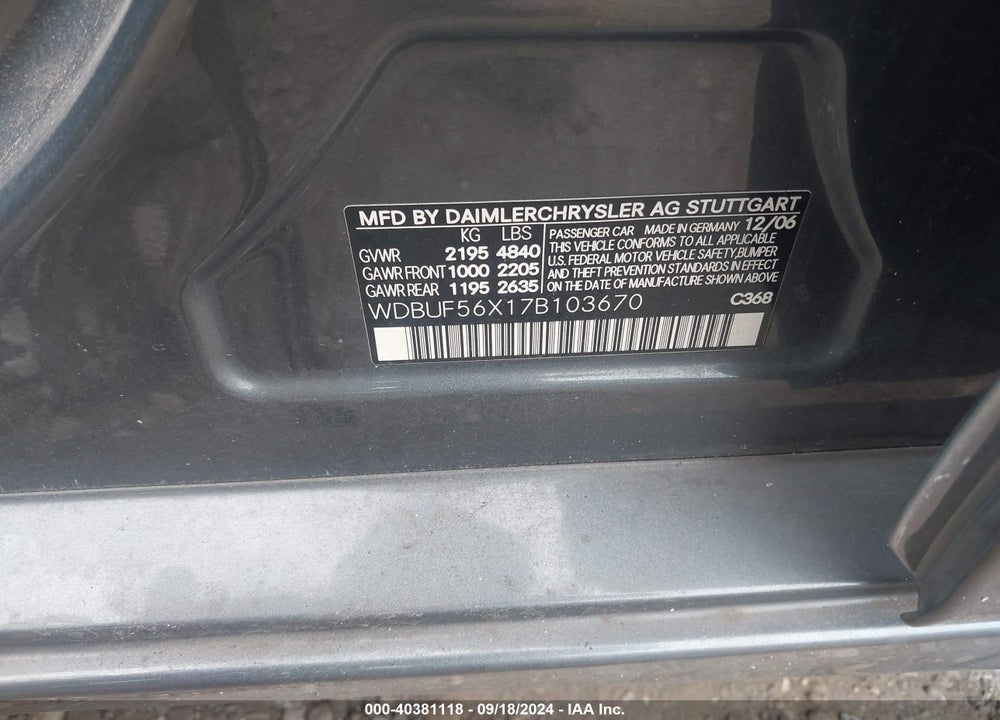 2007 MERCEDES-BENZ E 350 VIN: WDBUF56X17B103670