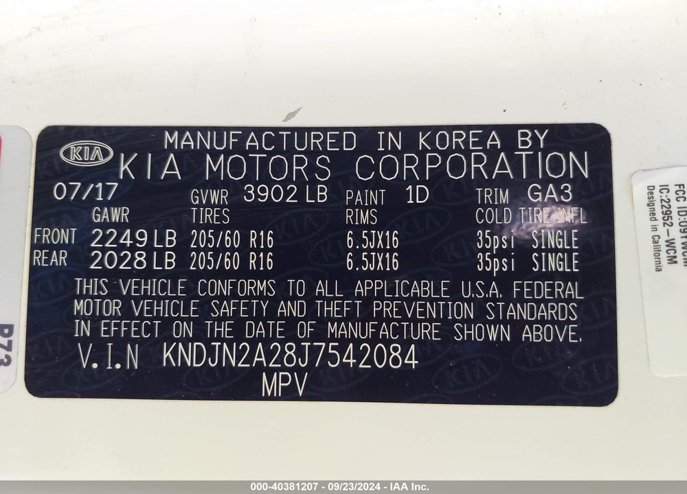 2018 KIA SOUL VIN: KNDJN2A28J7542084