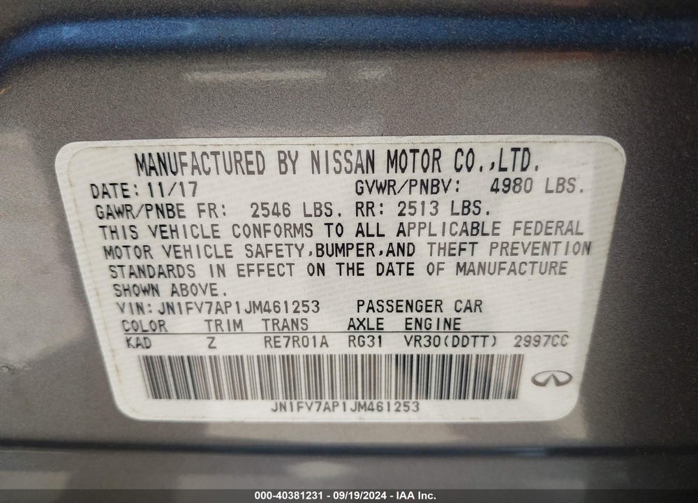 2018 INFINITI Q50 3.0T RED SPORT 400 VIN: JN1FV7AP1JM461253