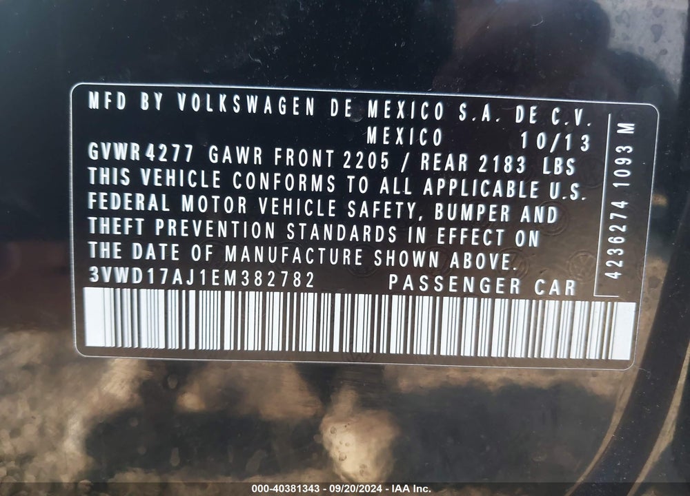 2014 VOLKSWAGEN JETTA 1.8T SE VIN: 3VWD17AJ1EM382782