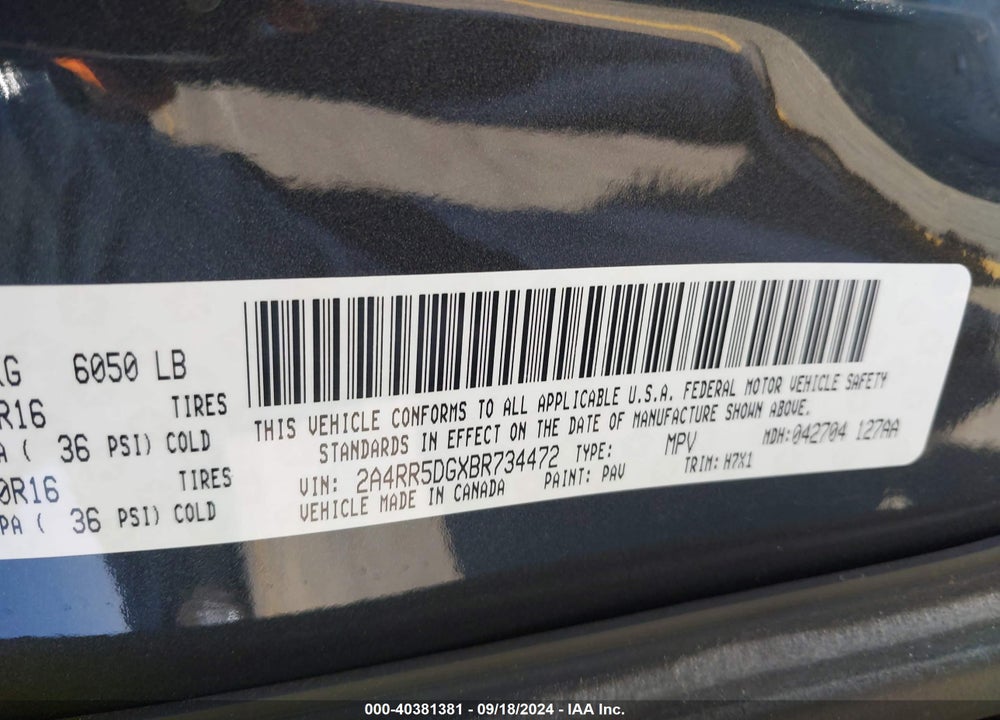 2011 CHRYSLER TOWN & COUNTRY TOURING VIN: 2A4RR5DGXBR734472