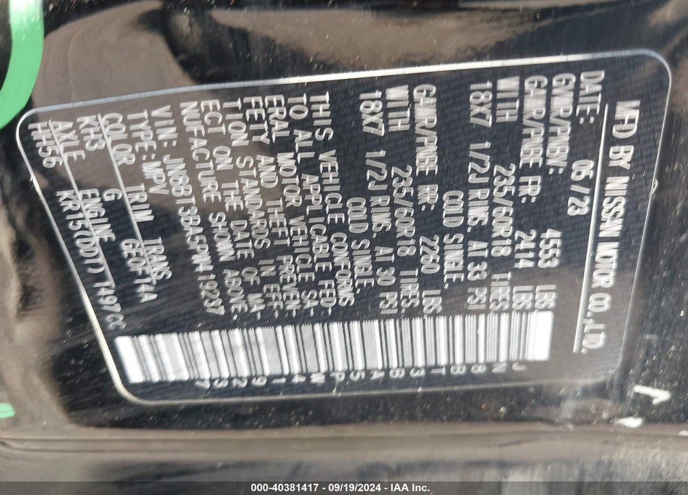 2023 NISSAN ROGUE SV FWD VIN: JN8BT3BA5PW419237