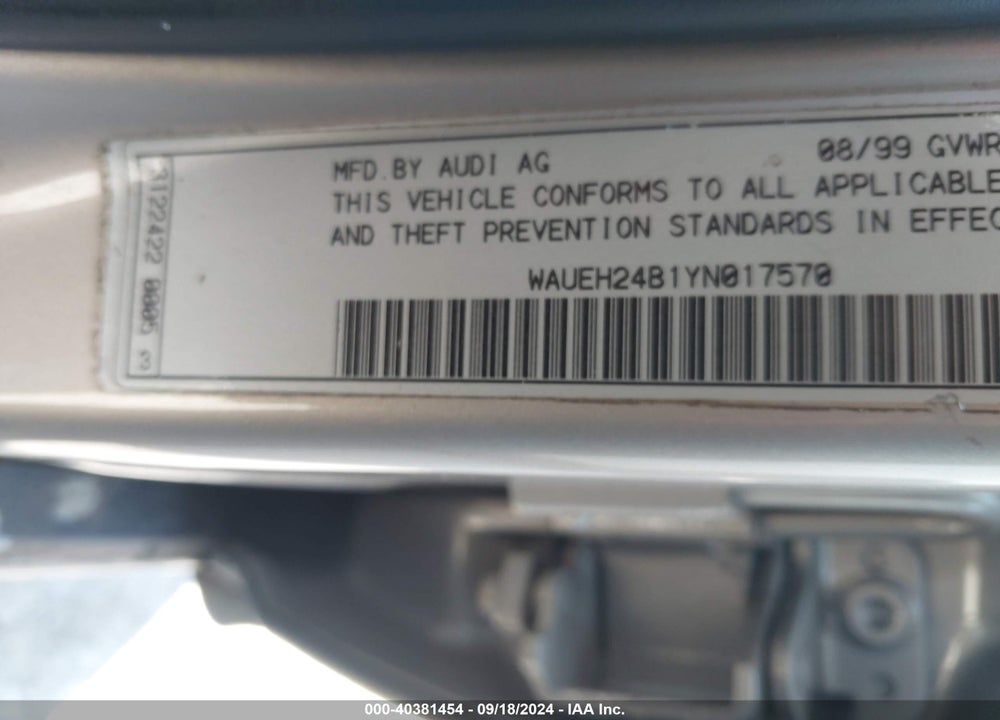 2000 AUDI A6 VIN: WAUEH24B1YN017570