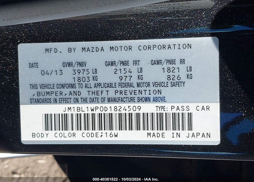 2013 MAZDA 3 I GRAND TOURING VIN: JM1BL1WP0D1824509