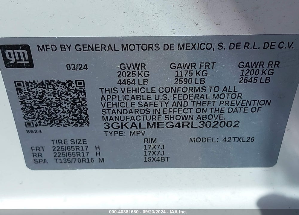 2024 GMC TERRAIN FWD SLE VIN: 3GKALMEG4RL302002