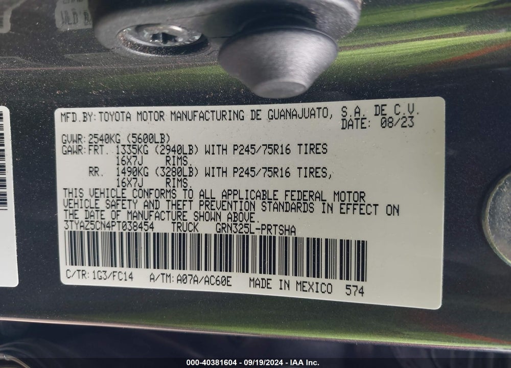 2023 TOYOTA TACOMA SR5 V6 VIN: 3TYAZ5CN4PT038454