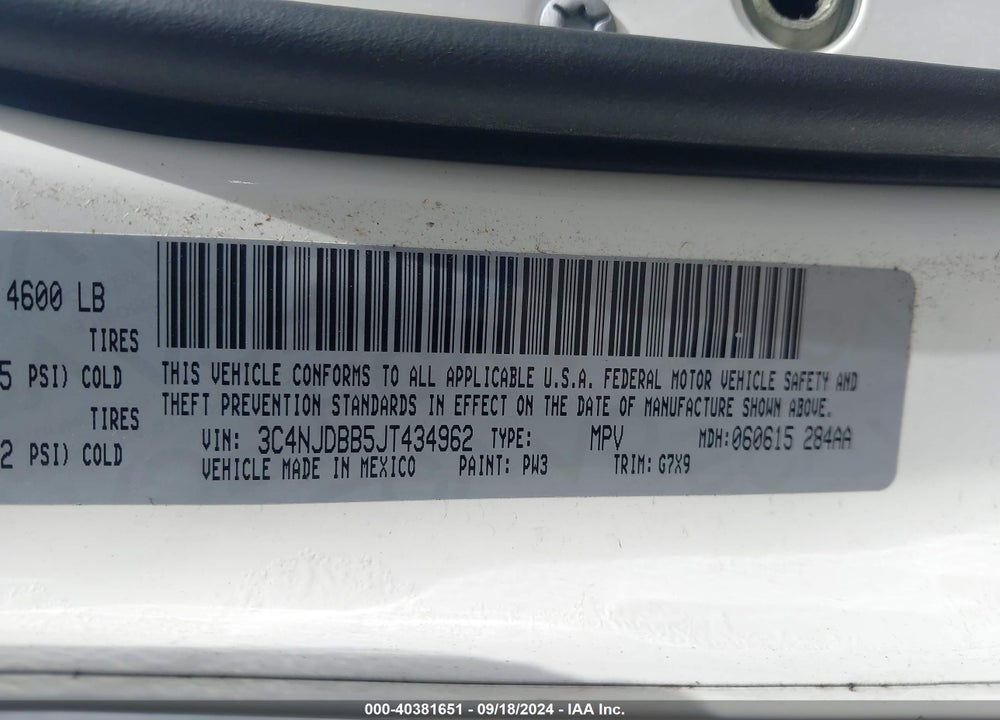 2018 JEEP COMPASS LATITUDE 4X4 VIN: 3C4NJDBB5JT434962