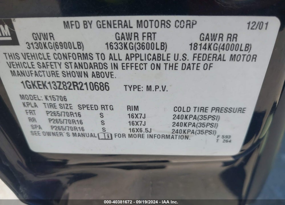 2002 GMC YUKON SLE VIN: 1GKEK13Z82R210686