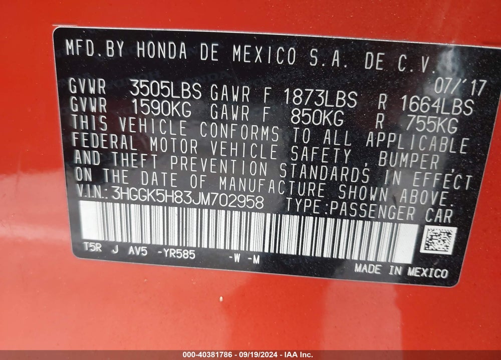 2018 HONDA FIT EX VIN: 3HGGK5H83JM702958