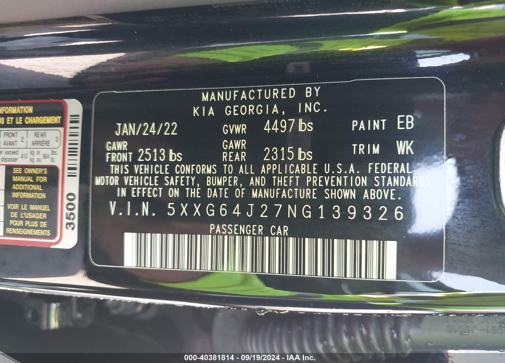 2022 KIA K5 GT LINE VIN: 5XXG64J27NG139326