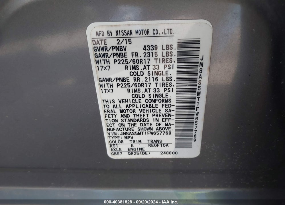 2015 NISSAN ROGUE SELECT S VIN: JN8AS5MT1FW657769