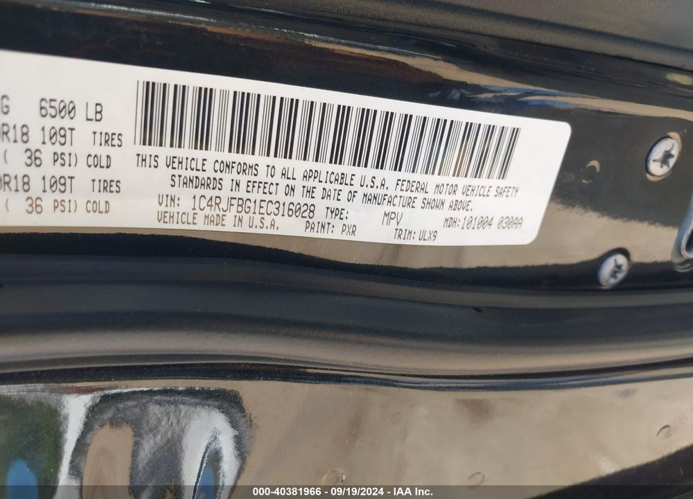 2014 JEEP GRAND CHEROKEE LIMITED VIN: 1C4RJFBG1EC316028