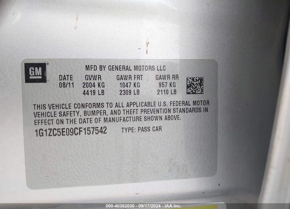 2012 CHEVROLET MALIBU 1LT VIN: 1G1ZC5E09CF157542