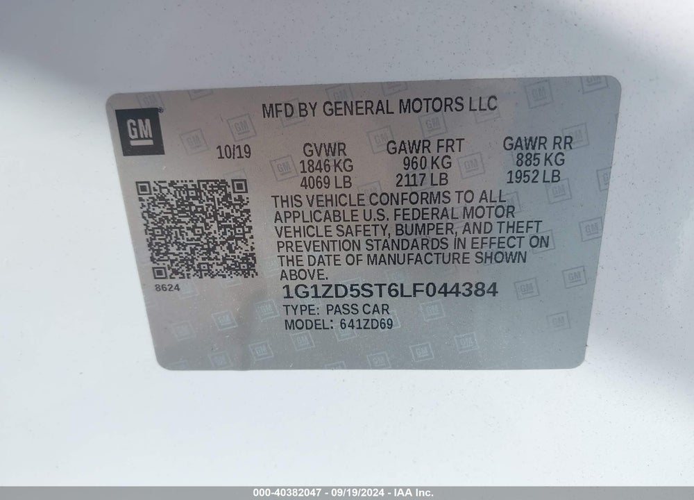 2020 CHEVROLET MALIBU FWD LT VIN: 1G1ZD5ST6LF044384