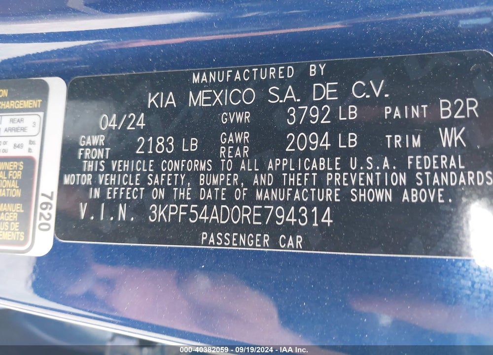 2024 KIA FORTE GT LINE VIN: 3KPF54AD0RE794314