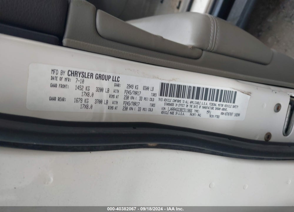 2011 JEEP GRAND CHEROKEE LAREDO VIN: 1J4RR4GG3BC511866
