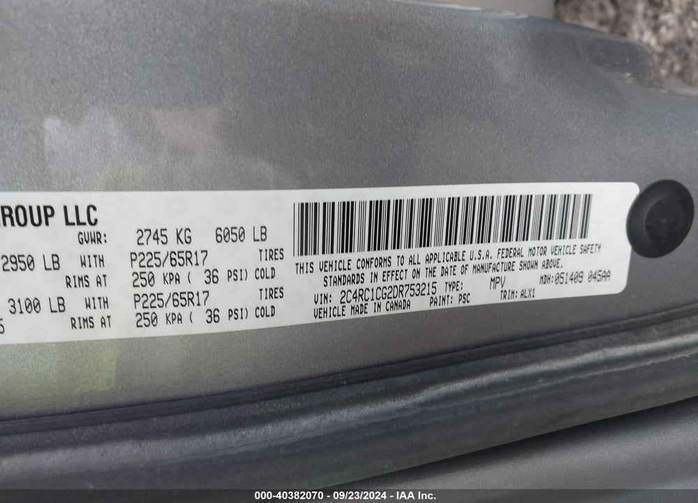 2013 CHRYSLER TOWN & COUNTRY TOURING-L VIN: 2C4RC1CG2DR753215