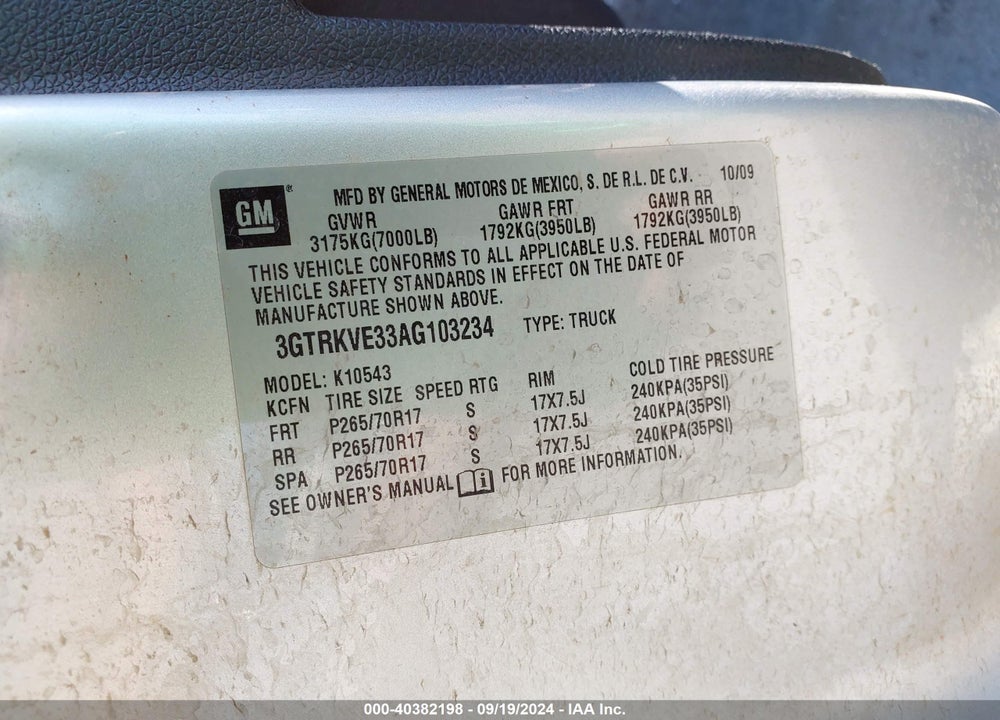2010 GMC SIERRA 1500 SLE VIN: 3GTRKVE33AG103234