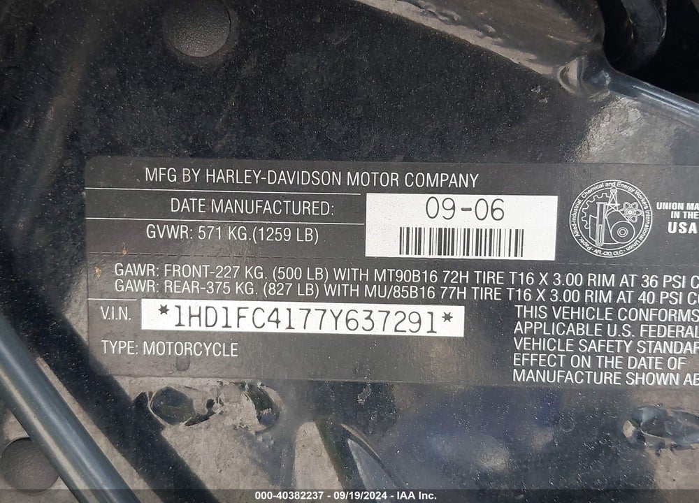 2007 HARLEY-DAVIDSON FLHTCUI VIN: 1HD1FC4177Y637291
