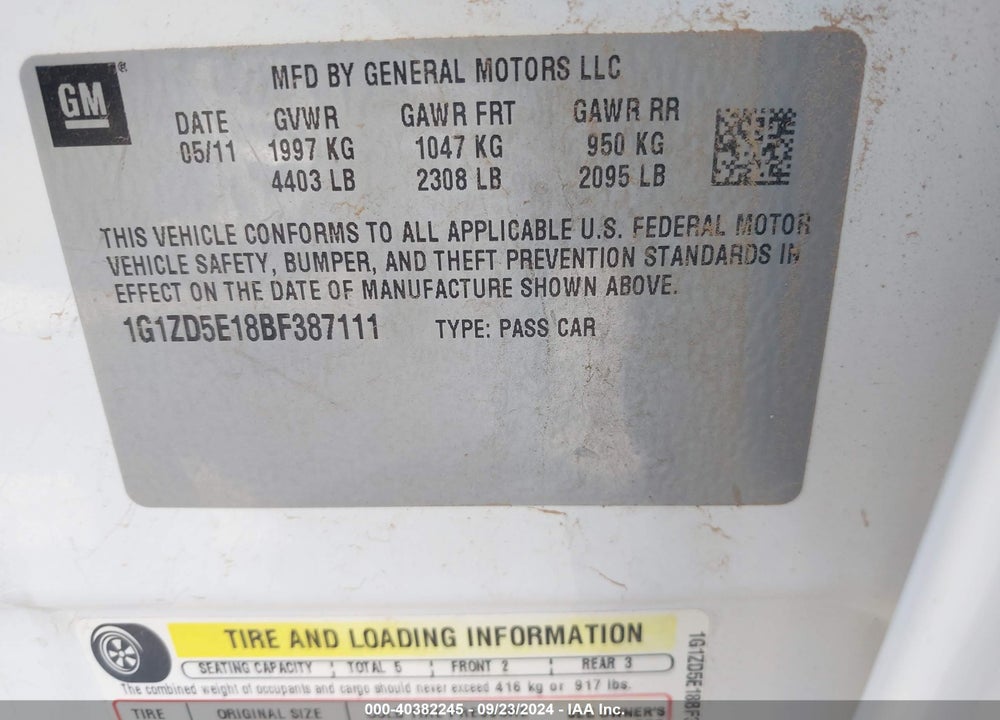 2011 CHEVROLET MALIBU 2LT VIN: 1G1ZD5E18BF387111