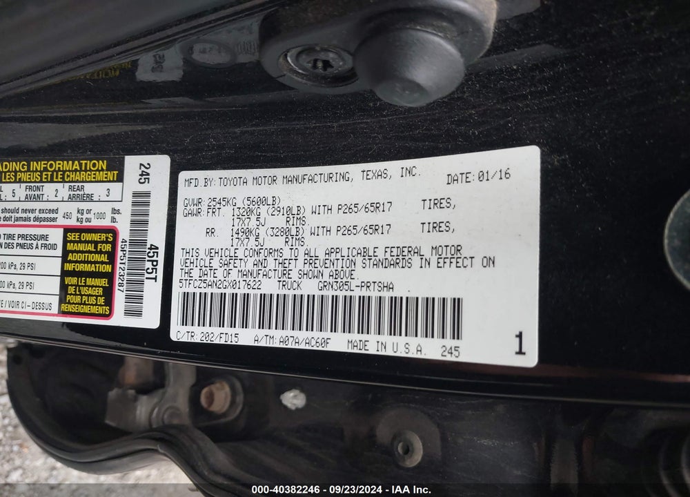 2016 TOYOTA TACOMA TRD SPORT VIN: 5TFCZ5AN2GX017622