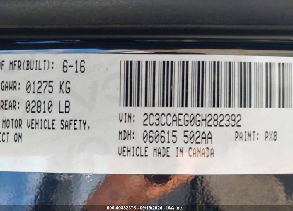 2016 CHRYSLER 300C VIN: 2C3CCAEG0GH282392
