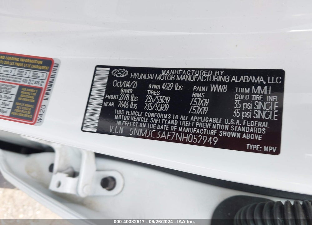 2022 HYUNDAI TUCSON SEL VIN: 5NMJC3AE7NH052949