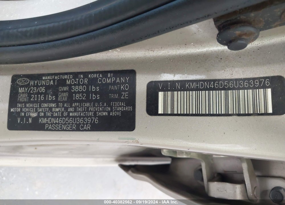 2006 HYUNDAI ELANTRA GLS/LIMITED VIN: KMHDN46D56U363976