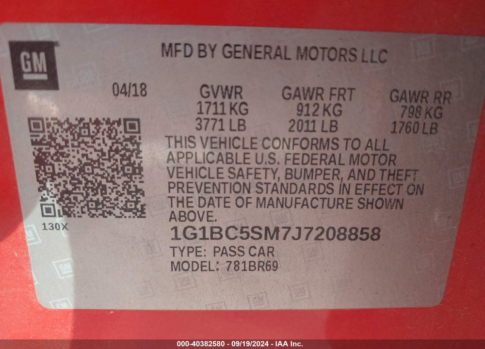 2018 CHEVROLET CRUZE LS AUTO VIN: 1G1BC5SM7J7208858