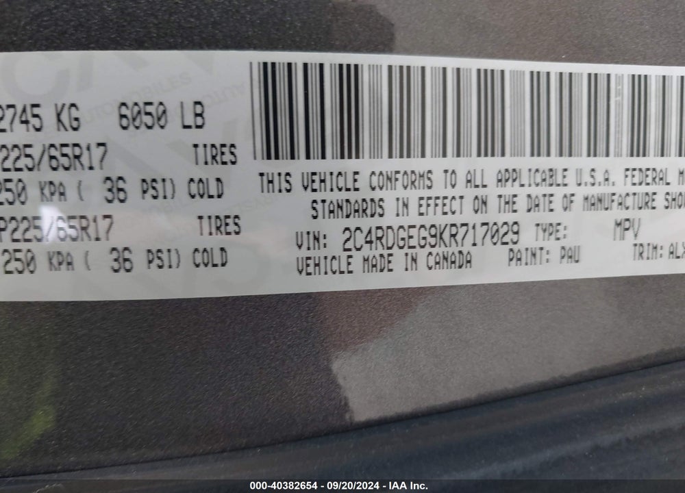 2019 DODGE GRAND CARAVAN GT VIN: 2C4RDGEG9KR717029
