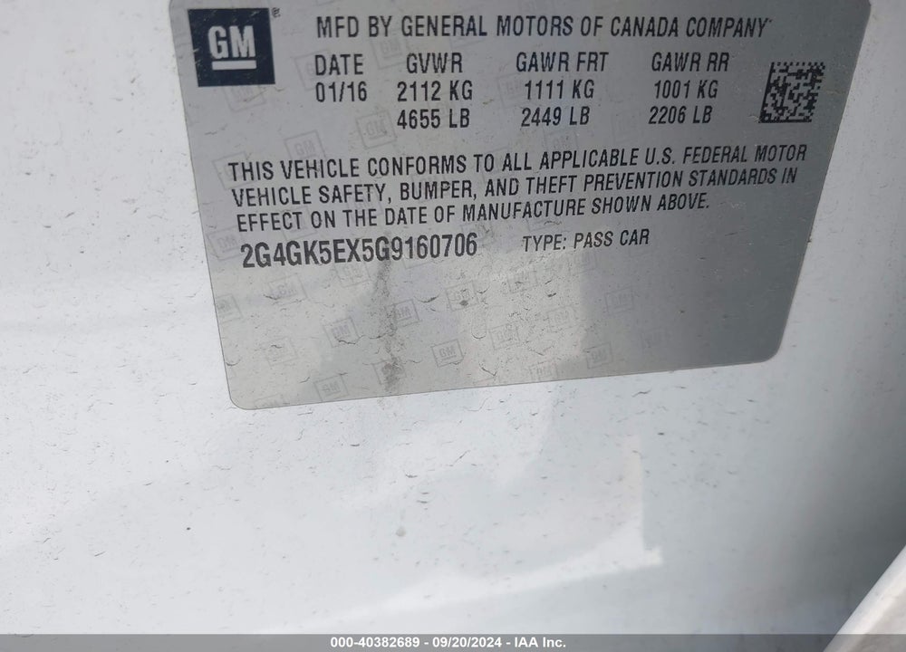 2016 BUICK REGAL TURBO VIN: 2G4GK5EX5G9160706