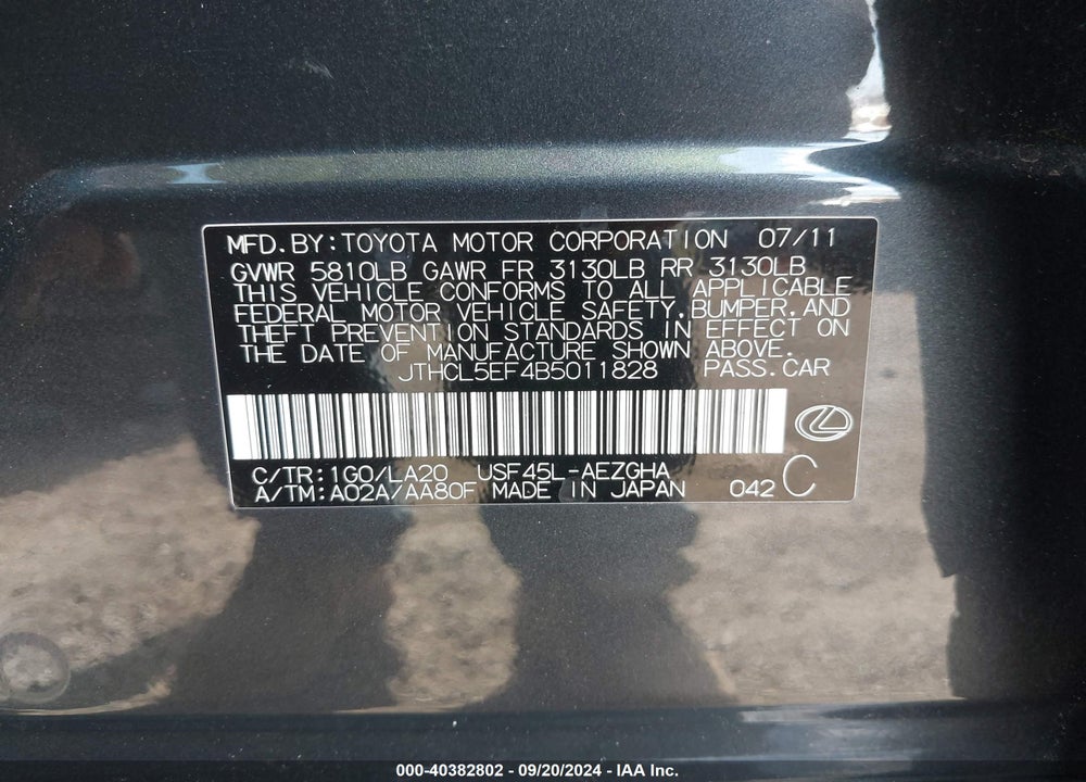 2011 LEXUS LS 460 VIN: JTHCL5EF4B5011828
