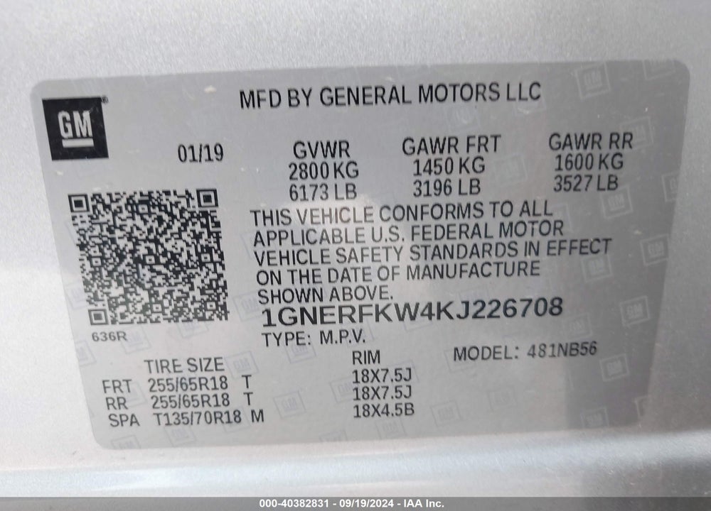 2019 CHEVROLET TRAVERSE LS VIN: 1GNERFKW4KJ226708