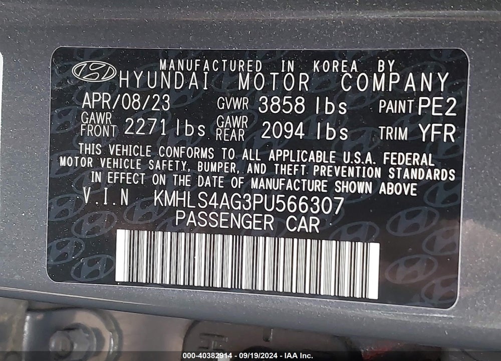 2023 HYUNDAI ELANTRA SEL VIN: KMHLS4AG3PU566307