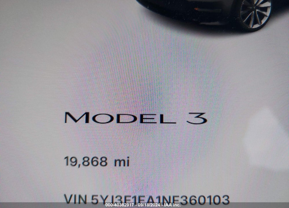 2022 TESLA MODEL 3 VIN: 5YJ3E1EA1NF360103