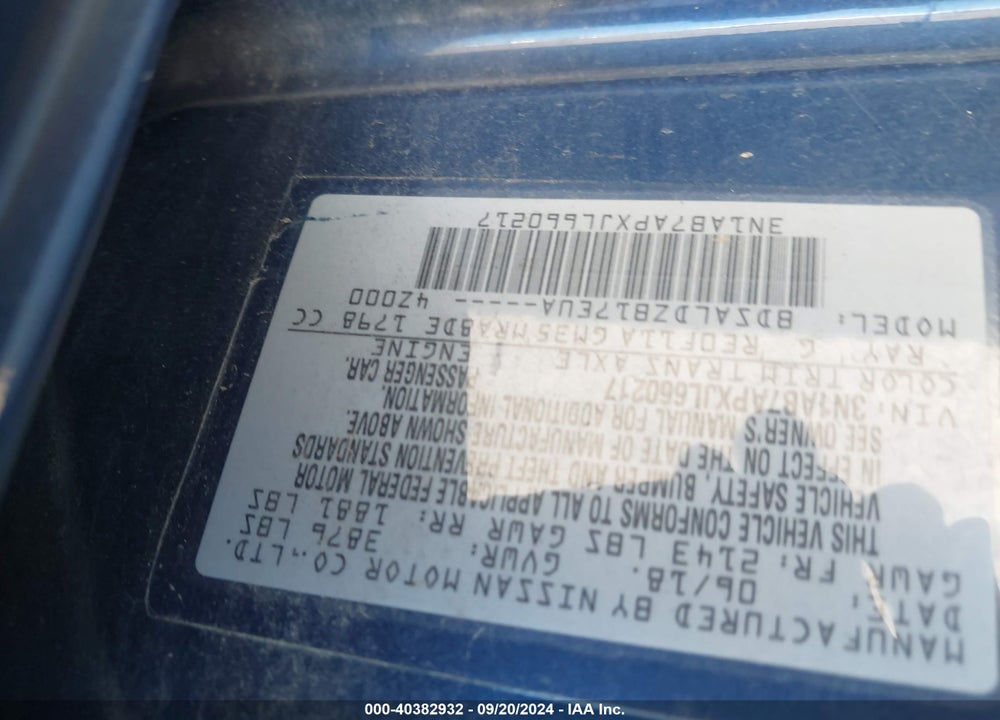 2018 NISSAN SENTRA SV VIN: 3N1AB7APXJL660217