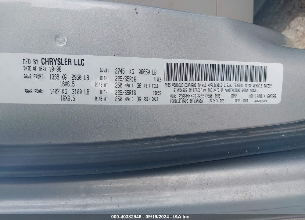 2009 DODGE GRAND CARAVAN SE VIN: 2D8HN44E19R557750