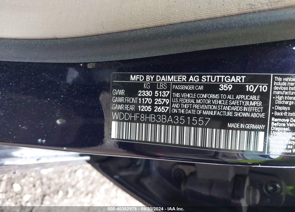 2011 MERCEDES-BENZ E 350 4MATIC VIN: WDDHF8HB3BA351557
